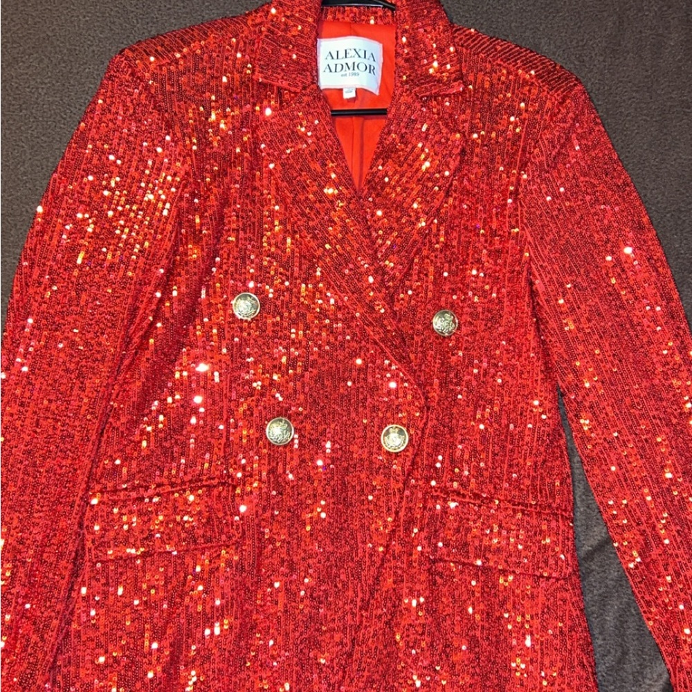 Alexia Admor Red Sequin Blazer Tailored Glamour